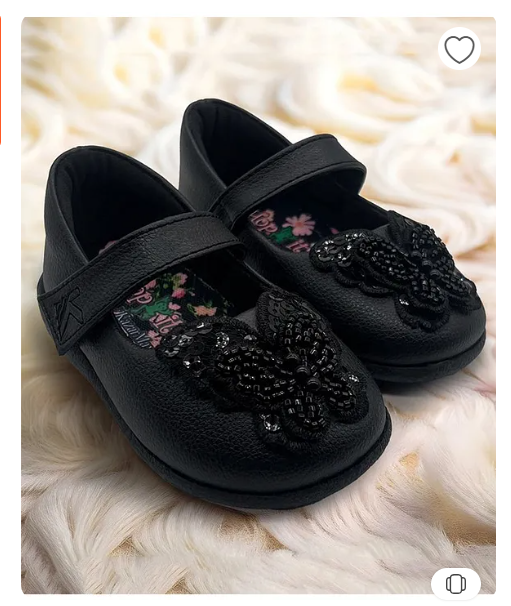 Hopits Beads Embellished & Butterfly Applique Detailed With Velcro Closure Mary Jane Ballerinas - Black  3 - 3.5 Y